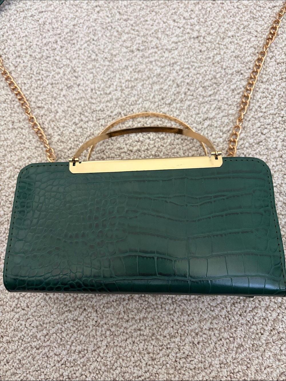 Dark Green Croc-Embossed Chain Shoulder Bag - Picture 2 of 5